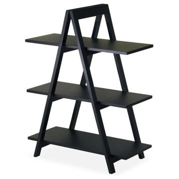 Pemberly Row 3-Tier A-Frame Mid-Century Solid Wood Book Shelf in Black