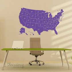 LARGE USA Map wall decal with states labels - Wall Decals