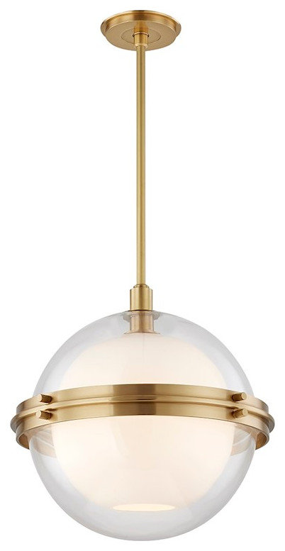 Hudson Valley Northport 1-Light 18" Pendant, Aged Brass/Clear Glass ...