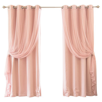 Colored Tulle and Blackout Mix and Match Curtains, Dusty Pink, 84"