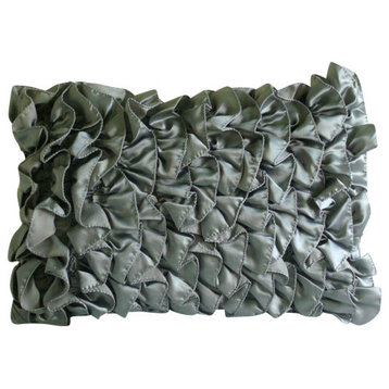 Vintage Style Ruffles Gray Satin 12x14 Lumbar Pillow Cover -Vintage Gray Ruffles