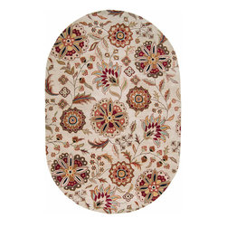 Athena Floral Ivory/Russet Oval Area Rug - Area Rugs