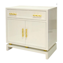 Worlds Away Marcus Lacquer Cabinet White With Gold Handles - Kitchen Cabinetry