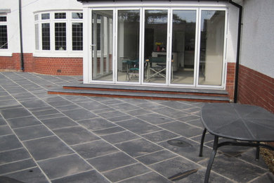 New kitchen extension - external work with dark limestone paving