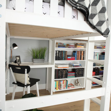 Twin L shape High Loft Bed with Ladder and Study