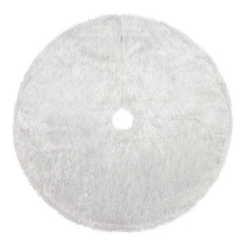 Christmas Decor Faux Fur with Silver Lurex Thread Tree Skirt, 56" Round, White