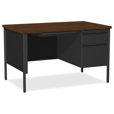 Lorell Fortress Series 48" Right Single-Pedestal Desk Rectangle Top Black Walnut