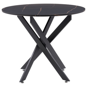 CorLiving Lennox Iron Leg Trestle Black Marble Top Dining Table