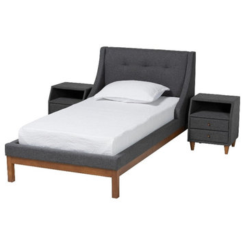 Baxton Studio Louvain Dark Grey Fabric Upholstered Twin Size 3-Piece Bedroom Set