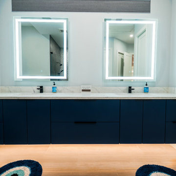 Modern Navy Floating Vanity with Integrated LED Lighting