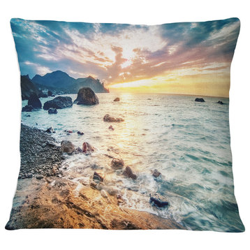 Summer Sea with Mountains and Waves Seashore Throw Pillow, 18"x18"