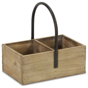 Wood Compartment Caddy With High Center Metal Handle