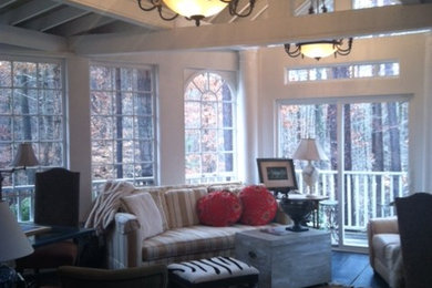 Example of a transitional family room design in Atlanta