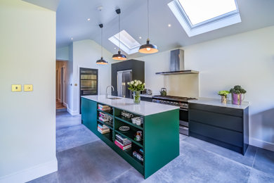 Cette image montre une cuisine minimaliste avec un plafond voûté.