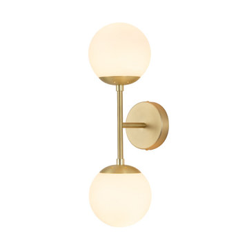 Modern 2-Light Glass Globe Wall Sconce, Gold, Frosted Glass Shade
