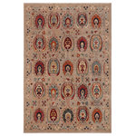 Bareens Designer Rugs - Bohemien Ziegler Deeanna Grey Orange Hand-Knotted Wool Rug - 8'0'' x 9'10'' - Enhance the ambiance of your home with this magnificent Persian-influenced Turkish hand-knotted rug made by skilled artisans capable of creating the most exceptional vegetable dyes and hand-spun wool. This exquisite handmade rug is a one-of-a-kind Peshawar Kafkaz, otherwise identified as Chobi, Chobi Peshawar, Oushak, or Ziegler rug. These handmade rugs are crafted in Pakistan utilizing superior-quality wool imported from Australia, New Zealand, and Korea in two types of weaves: the Persian weave and the Mori weave. This rug is meticulously crafted by hand using the finest natural vegetable dyes extracted from local plants. The artisans use a blend of hand-spun local and fine merino wool, resulting in a rug with a compelling texture, higher lanolin content, and longer staple. The artisans occasionally incorporate natural or artificial silk into the pile to enhance specific motifs. The finished product is an awe-inspiring execution of flawless design and an understated palette that exudes elegance.