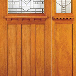 Mahogany Mission Style Prehung Door and Sidelite, Leaded Glass - Front Doors