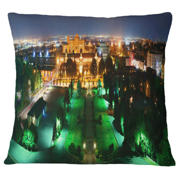 Lighted Montreal City At Night Cityscape Photo Throw Pillow, 18"x18"