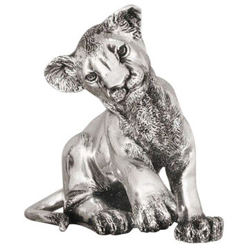 Silver Lion Cub Sculpture Sitting A59