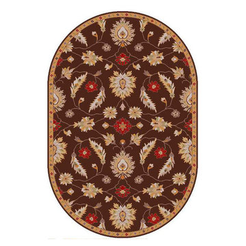 Caesar Chocolate / Burgundy / Olive Floral Pattern Oval Rug by Surya -$667.95