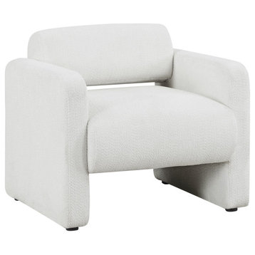 Cindy Boho Boucle Upholstered Accent Arm Chair, White