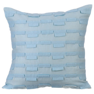 Aqua Pillow 20"x20" Sofa Throws, Pintucks Cotton Linen, Sky & Ocean