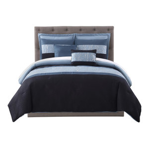 Mhf Home Madison Blue And Silver Foil Embellished 7 Piece