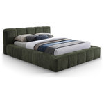 Meridian Furniture - Carlin Upholstered Bed, Olive, Full, Chenille Fabric - Upgrade your bedroom with the Carlin olive chenille full bed, showcasing a unique yet elegant frame with channel tufting. This bed effortlessly combines contemporary style with practical design. Its smooth, velvety texture and refined details create a striking centerpiece, embodying both exquisite taste and timeless beauty.