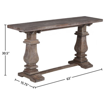 Charleston 63"Double Pedestal Mango Wood Console Table, Gray