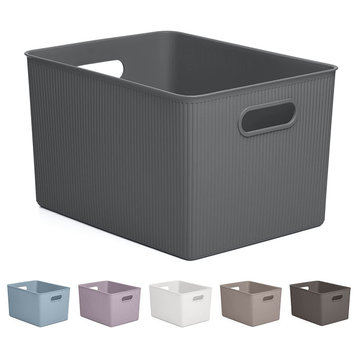 Superio Ribbed Storage Bin, Plastic Storage Basket, Grey, 22 L