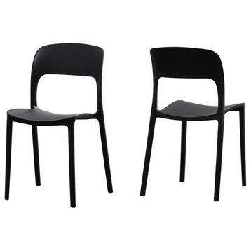 GDF Studio Dean Outdoor Plastic Chairs, Set of 2, Black