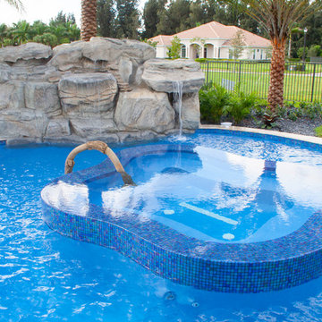Custom Shaped Pool with Half Sunken Spa and Waterfall in Davie!