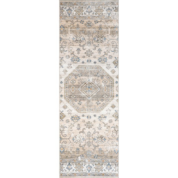 nuLOOM Darby Persian Spill Proof Machine Washable Rug, Beige 2' 6" x 10'
