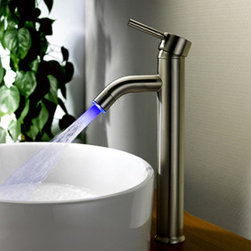 LED Color change Single Handle Nickel Brushed Centerset Bathroom Sink Faucet T18 - Bathroom Sink Faucets