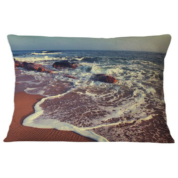 Foaming Waves Kissing Wide Beach Seashore Throw Pillow, 12"x20"