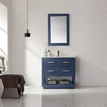 Remi 36" Single Bathroom Vanity Set in Royal Blue and Carrara White Marble Count