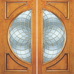 Mahogany Modern Radius Lite Entry Double Door, Decorative Glass - Front Doors
