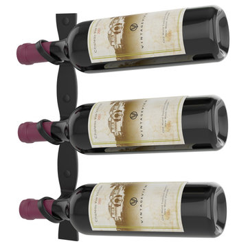 Helix Single 15 (minimalist wall mounted metal wine rack), Matte Black, Right Facing Bottle