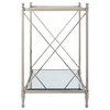 Crossley Mirror Glass Side Table With Polished Nickel Finish, Square