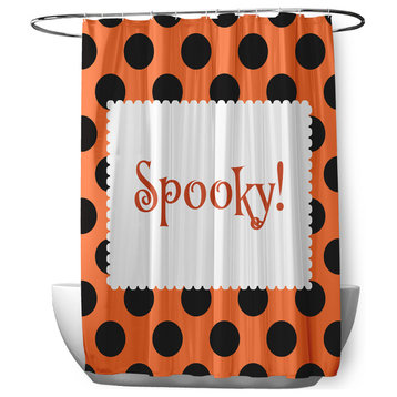 70"Wx73"L Halloween Spooky Dots Shower Curtain, Traditional Orange