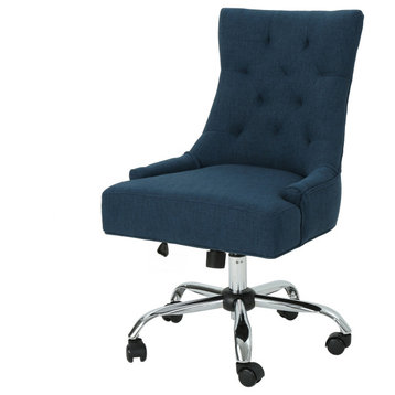 GDF Studio Bagnold Home Office Fabric Desk Chair, Navy Blue/Chrome