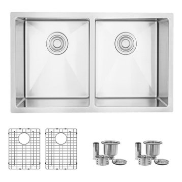 30"L x 18"W Stainless Steel Double Basin Dual Mount Kitchen Sink with Grids