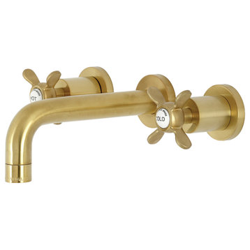 Kingston Brass KS8127BEX 2-Handle 8" Wall Mount Bathroom Faucet, Brushed Brass