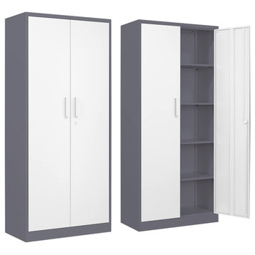 Metal Storage Cabinet, 2 Doors & 4 Adjustable Shelves, Gray, 180*80*40cm