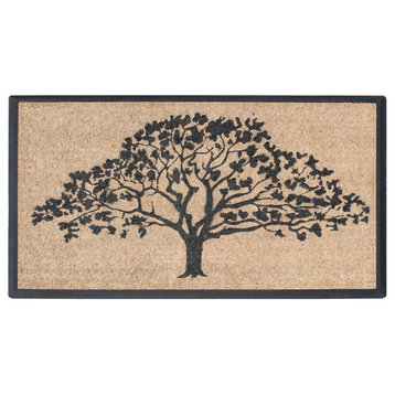 A1HC Flocked Hand-Crafted Rubber Coir Life of Tree Double Door Mat, 30"x48"