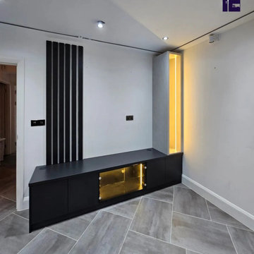Sleek Graphite Grey Floor TV Set with Open LED Unit in London| Inspired Elements