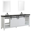 Eviva Dallas 84" White Barn Door Bathroom Vanity With Black Granite Top