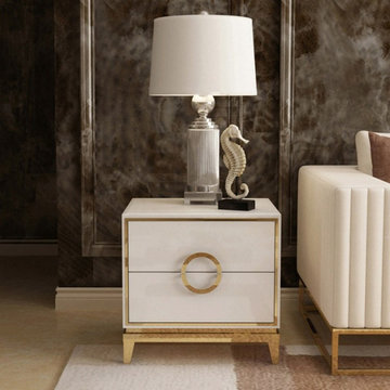 $145.99 Gold Nightstand White Bedroom Nightstand with 2 Drawers Square Beside Ta