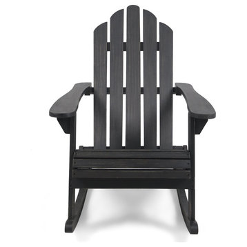 GDF Studio Cara Outdoor Adirondack Acacia Wood Rocking Chair, Dark Gray Finish