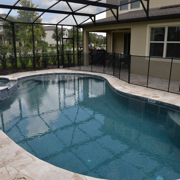 Gunite Pool and Spa in Winter Garden, FL with Travertine deck